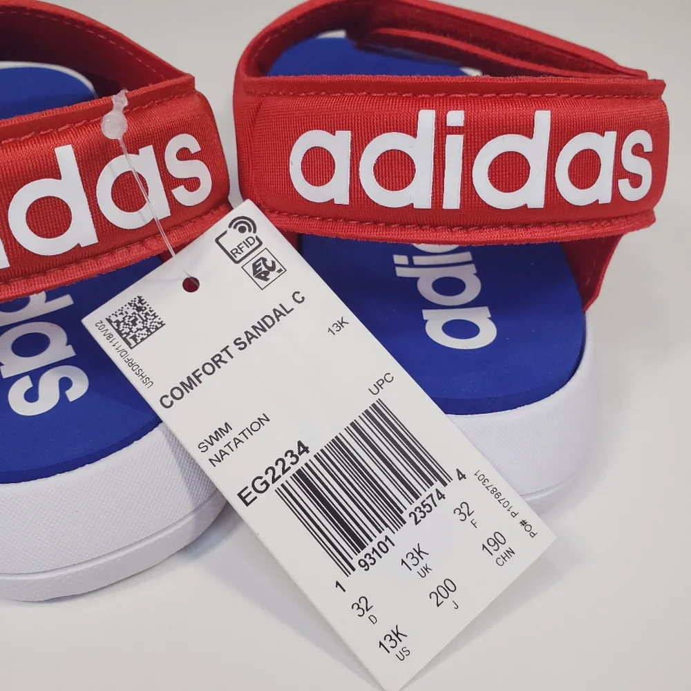 13K Adidas Comfort Sandal C Red Blue White Kids Size 13K